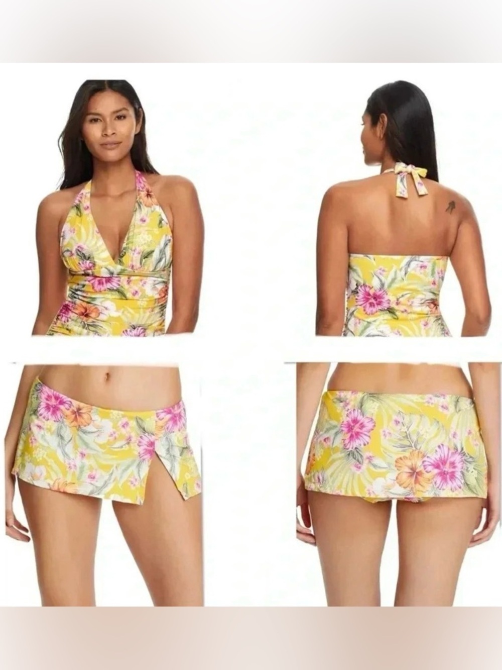 BLEU ROD BEATTIE Paradiso Halter Wire-Free Tankini Top and Swim Skirt Size 8